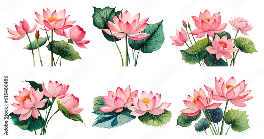 Watercolor lotus flower isolated on transparent background. Generative Ai