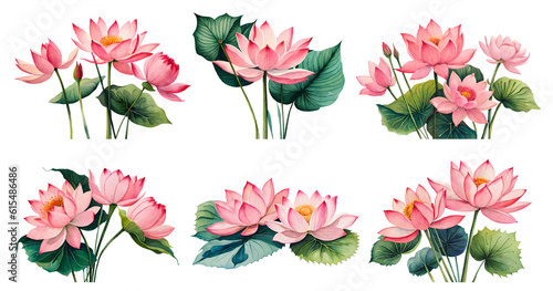 Fototapeta Naklejka Na Ścianę i Meble -  Watercolor lotus flower isolated on transparent background. Generative Ai