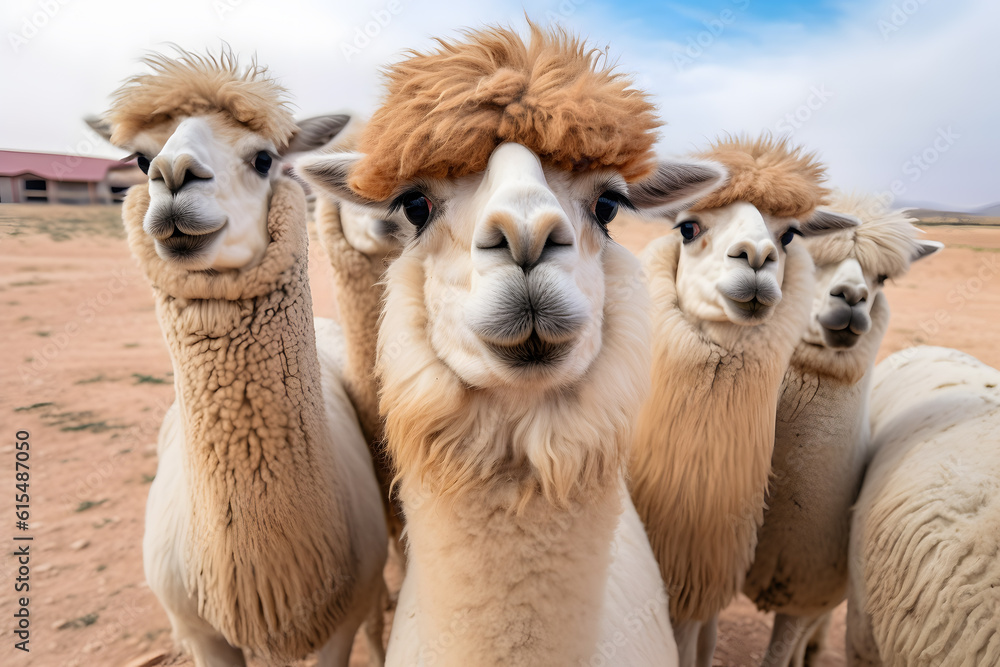 group of lama and alpaca selfie ai generated art