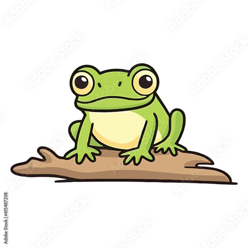 Enchanting Amphibian Charm: Enchanting 2D Illustration of a Playful Tree Frog © pisan