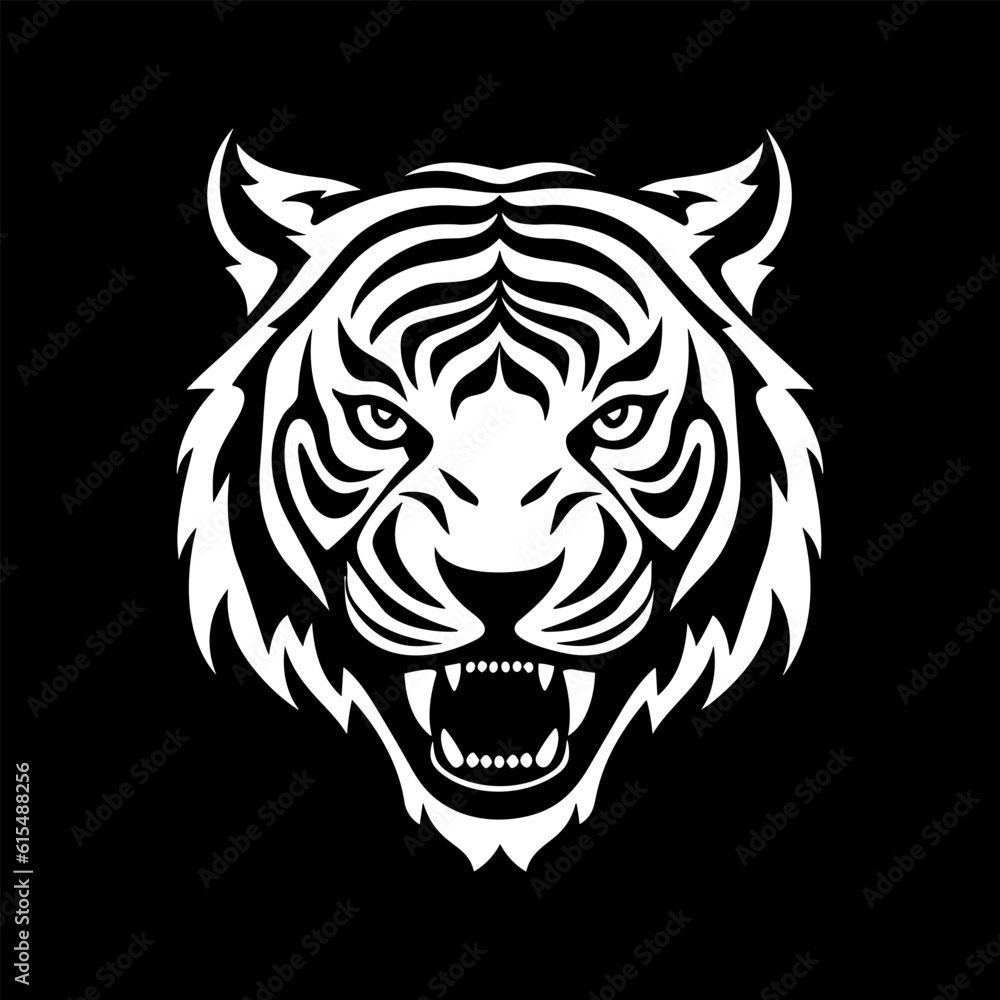 Tiger Face Stencil, Vector Art, Isolated, Negative Space Illustration