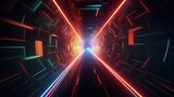 Abstract illustration flight in retro neon hyper warp space in the tunnel 