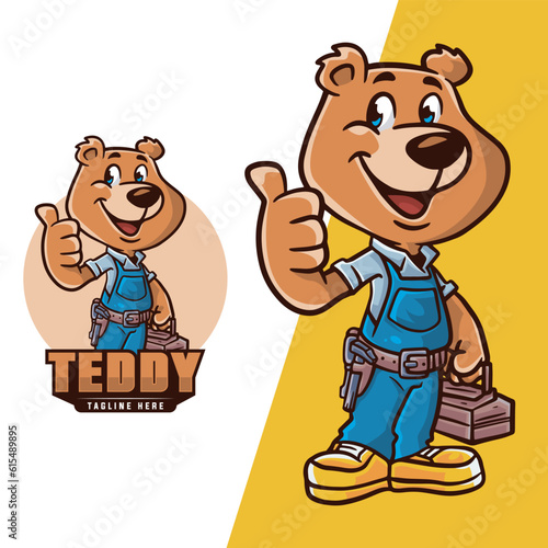 teddy bear logo character building, with tools.
