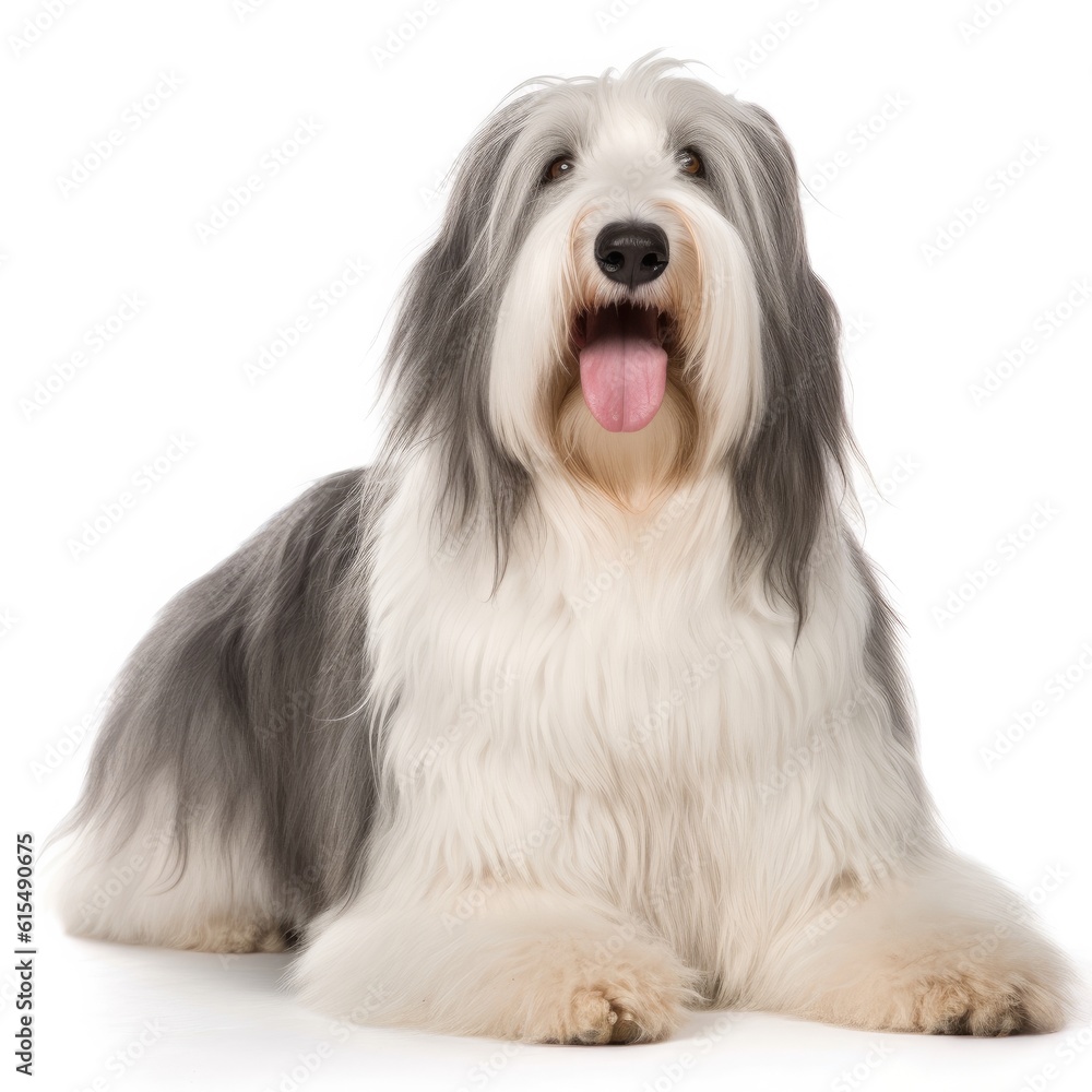 Bearded Collie dog isolated on white background. Generative AI Bearded Collie dog isolated on white background. Generative AI