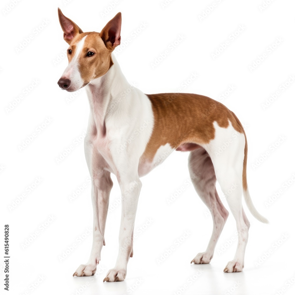 Ibizan Hound dog isolated on white background. Generative AI