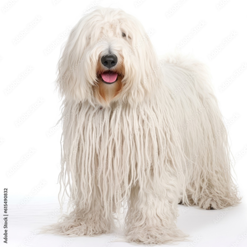 Komondor dog isolated on white background. Generative AI