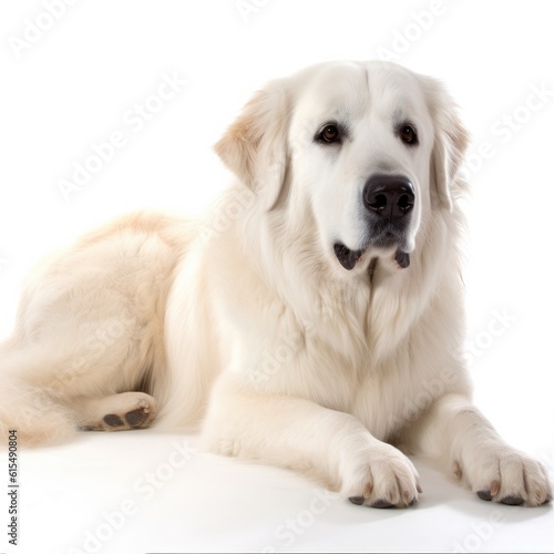 Great Pyrenees dog isolated on white background. Generative AI