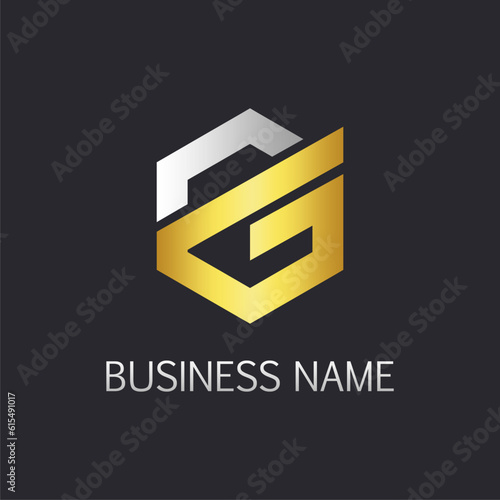 Gold polygon line letter g logo vector image