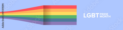 Happy pride month horizontal banner with pride color striped ribbon flag isolated on blue background. LGBT Pride month or pride day poster  flyer  invitation party card modern style design template.
