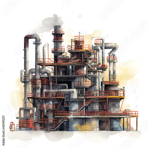 Factory ilustration, white background, industry, architecture, structure