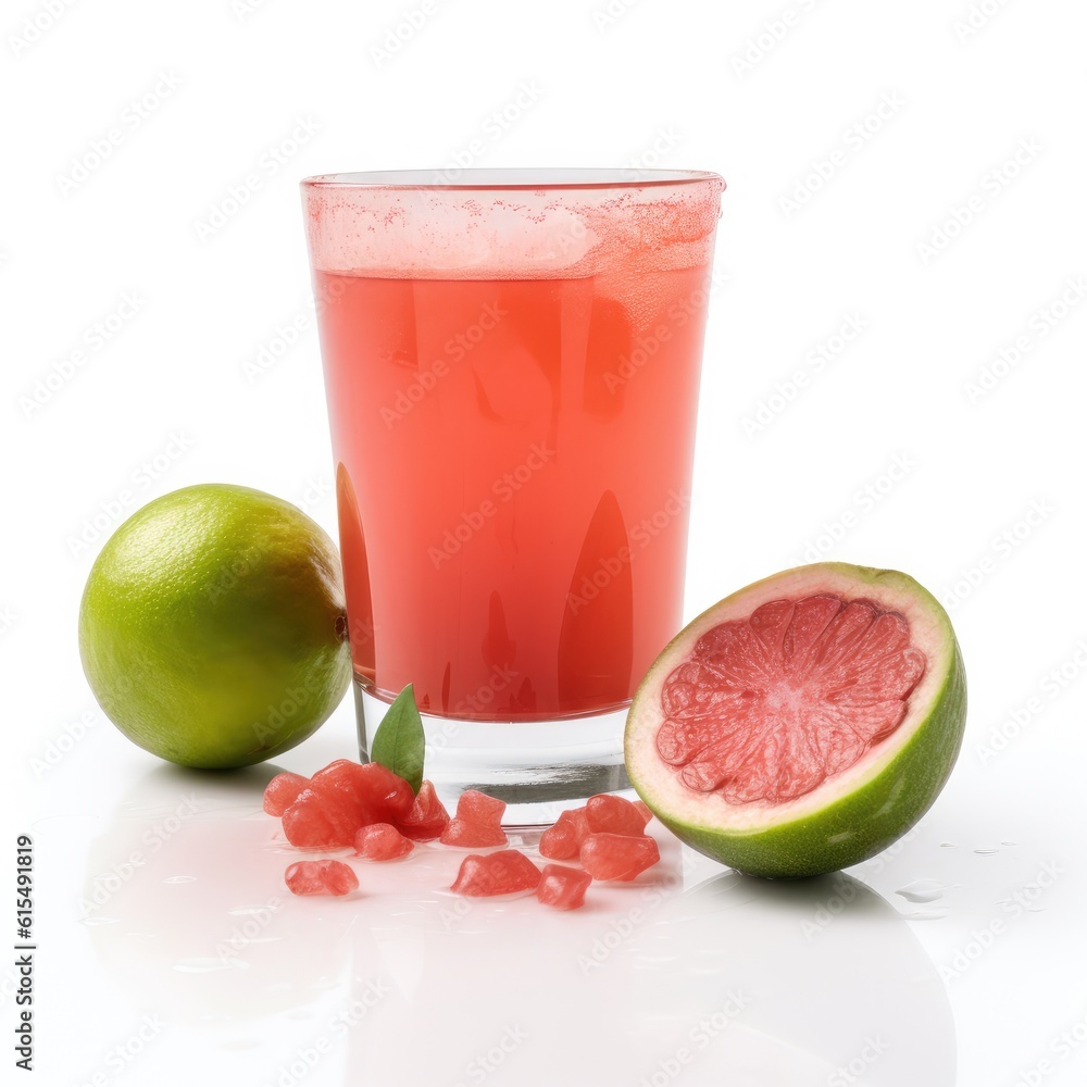 Guava juice isolated on white background. Generative AI Guava juice isolated on white background. Generative AI