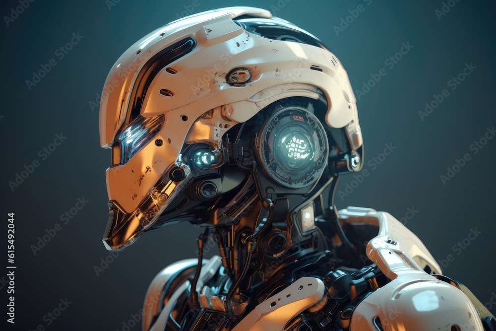 Fototapeta premium Humanoid Sci-Fi Cyborg Robot Portrait generative AI.