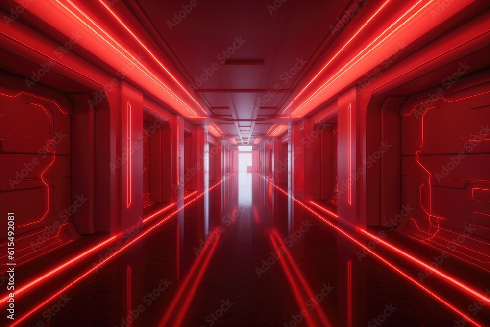 Sci-Fi Neon Laser Beams in Futuristic Hallway generative AI Sci-Fi Neon Laser Beams in Futuristic Hallway generative AI