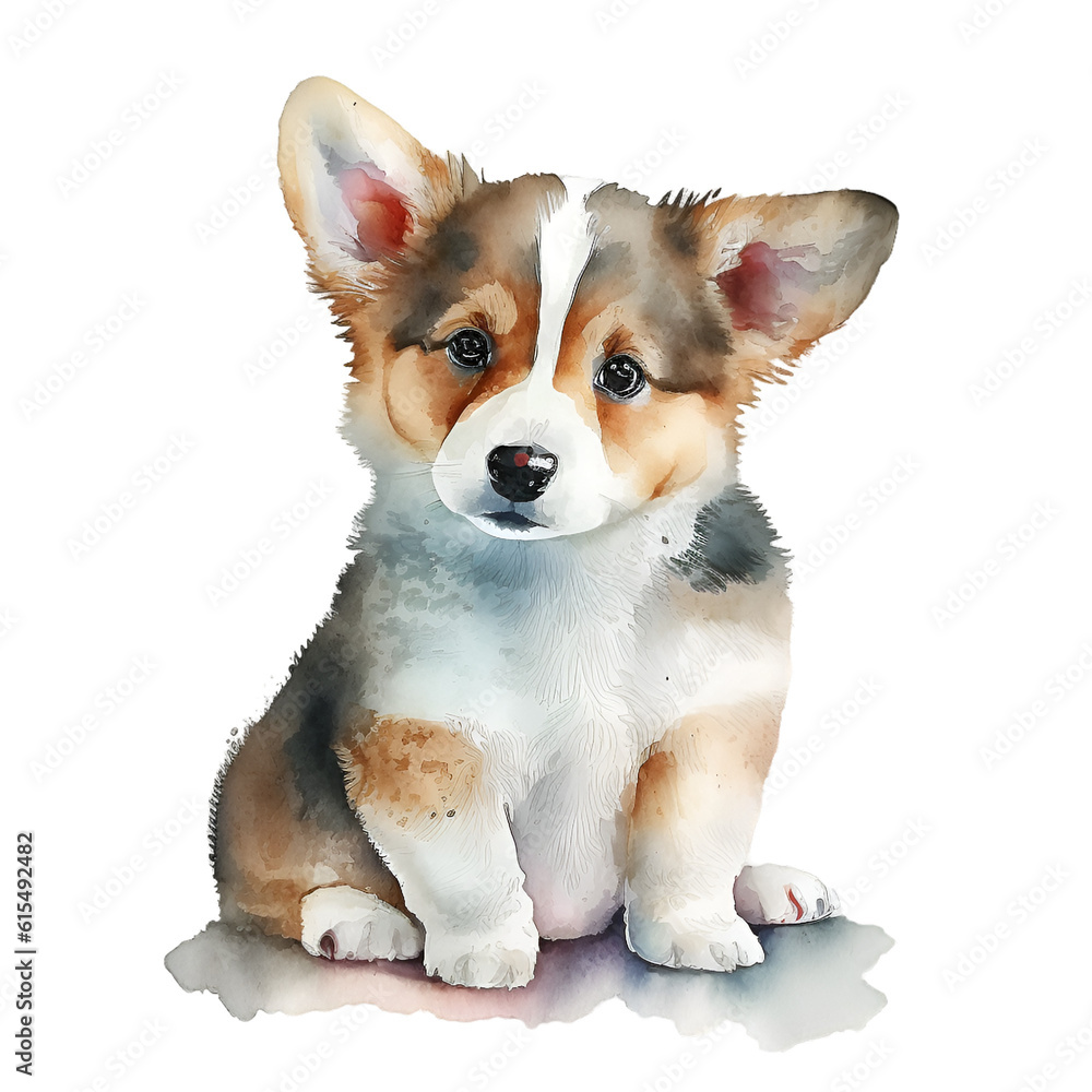 Illustration Watercolor cute little puppy. Generative AI, png image. Illustration Watercolor cute little puppy. Generative AI, png image.