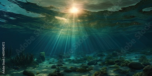 Sunlit Depths. Abstract Underwater Scene with Nature Background. Generative AI illustrations