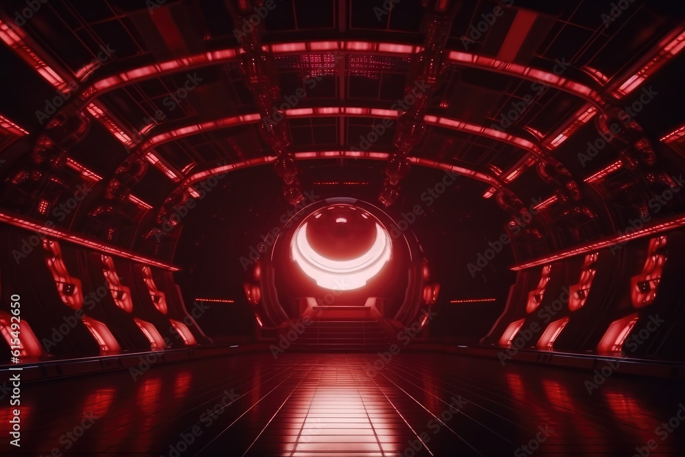 Obraz premium Sci-Fi Neon Laser Beams in Futuristic Hallway generative AI