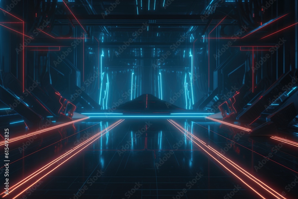 Sci-Fi Neon Laser Beams in Futuristic Hallway generative AI Sci-Fi Neon Laser Beams in Futuristic Hallway generative AI