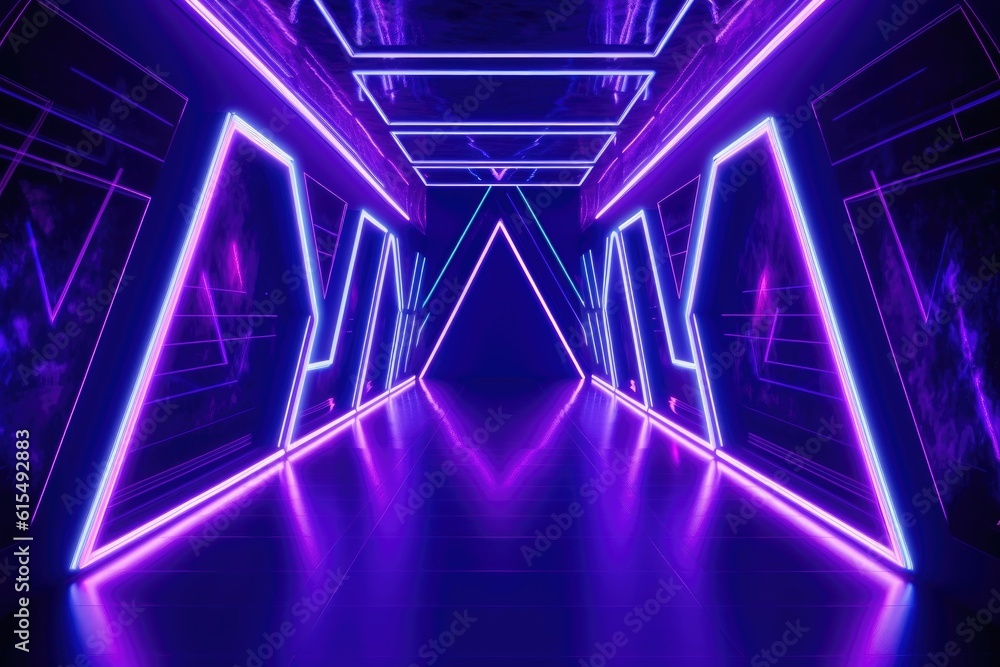 Sci-Fi Neon Laser Beams in Futuristic Hallway generative AI Sci-Fi Neon Laser Beams in Futuristic Hallway generative AI