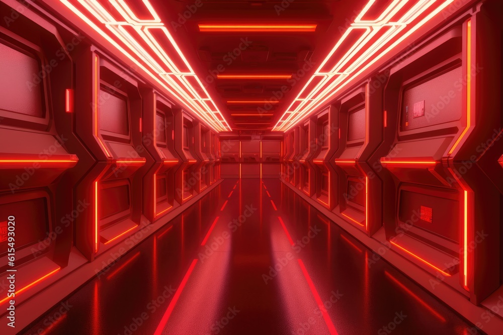 Sci-Fi Neon Laser Beams in Futuristic Hallway generative AI Sci-Fi Neon Laser Beams in Futuristic Hallway generative AI
