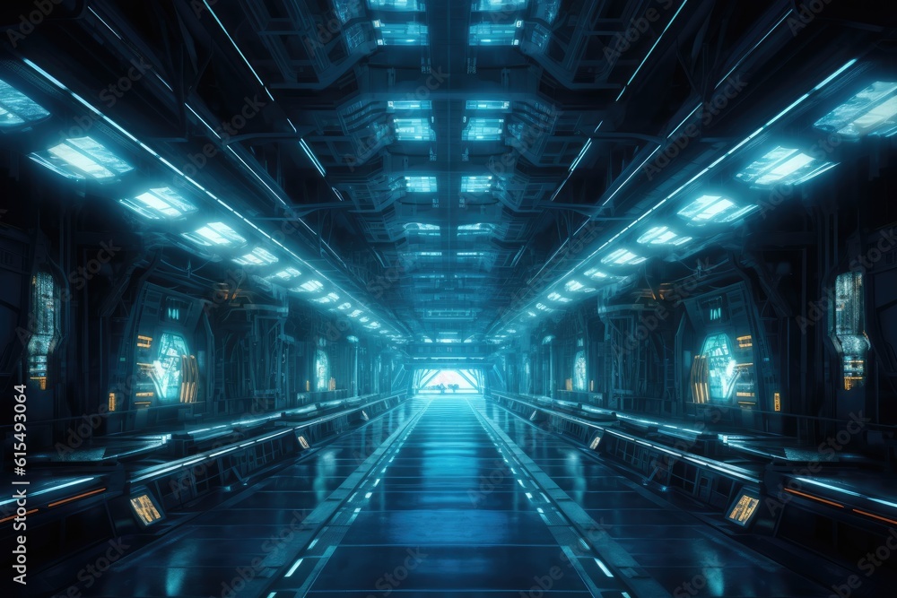 Sci-Fi Neon Laser Beams in Futuristic Hallway generative AI Sci-Fi Neon Laser Beams in Futuristic Hallway generative AI