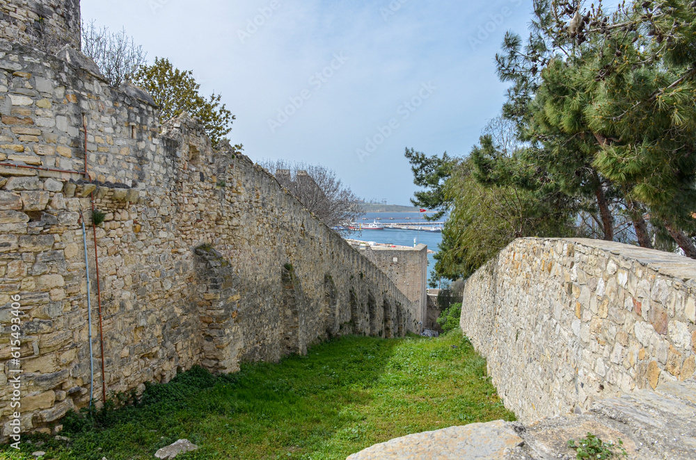 walls and ditch of Cesme castle (Izmir province, Turkey)