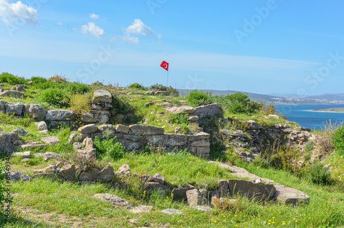 Turkish flag on the Erythrai antique ruins (Izmir province, Turkey)	
 photo