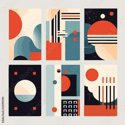 Abstract posters. Vector trendy illustrations of geometric shapes. Memphis and Bauhaus style designs. Modern paintings for interior