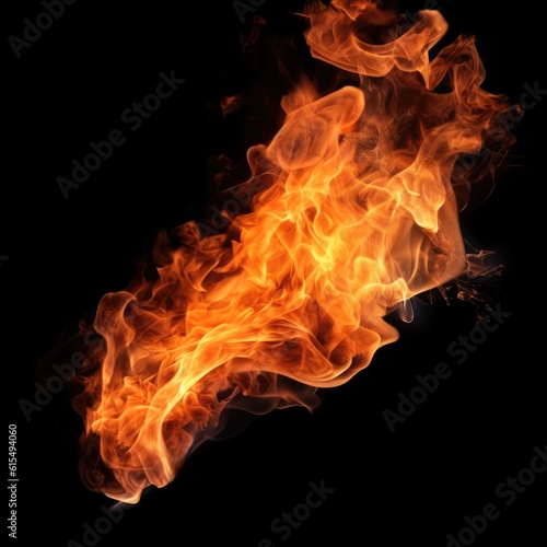 fire Intense Flames Isolated on Black Background generative AI