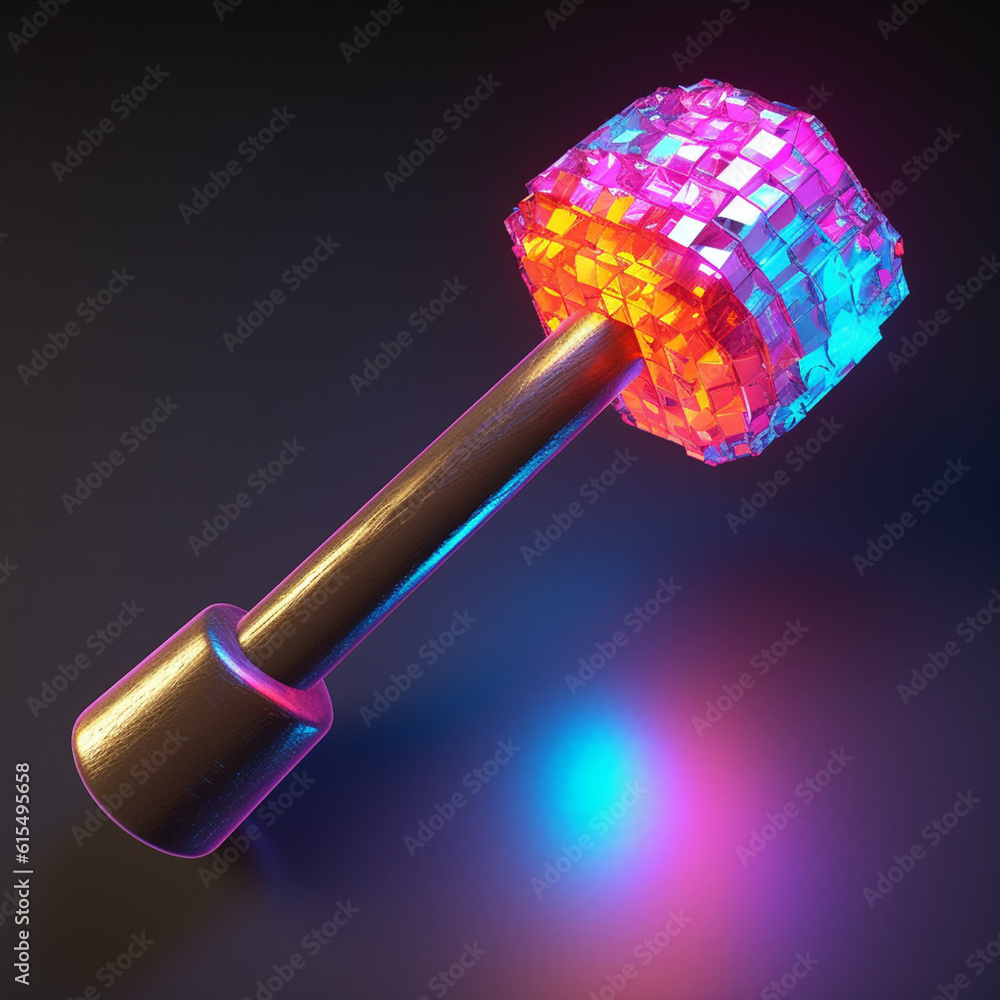 3D hammer colorful rendering. 3D fantasy fiction hammer. 3D hammer colorful rendering. 3D fantasy fiction hammer.
