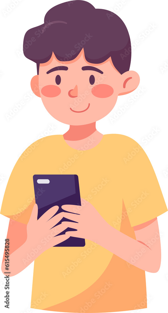 Kid using smartphone, social network, chat, message, internet, flat style illustration.