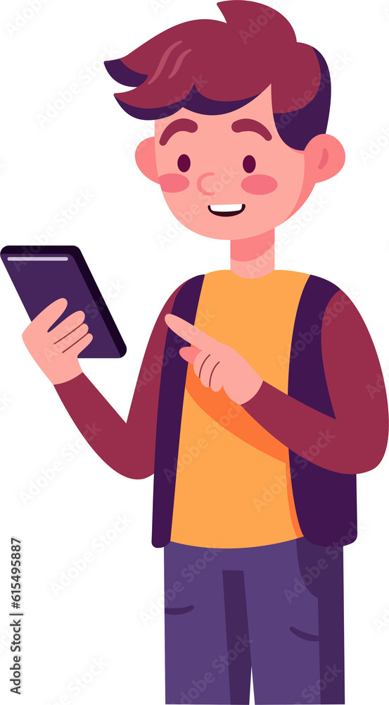 Kid using smartphone, social network, chat, message, internet, flat style illustration. Kid using smartphone, social network, chat, message, internet, flat style illustration.