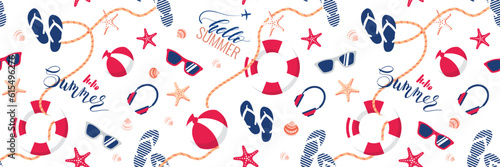 Summer seamless horizontal pattern. Cute summer nautical background.  Vector illustration