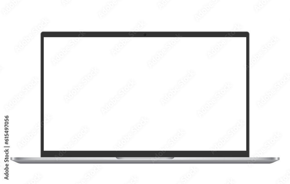 Silver laptop monitor vector mockup. Pc computer template with blank screen. Desktop isolated on white background. Silver laptop monitor vector mockup. Pc computer template with blank screen. Desktop isolated on white background.