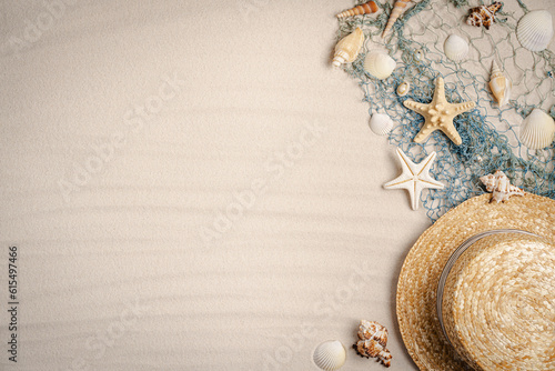 Sea sand with starfish and seashells