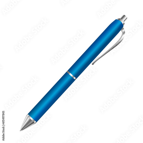 Blue pen ballpoint. Classic 3d realistic vector design of pens. Illustration