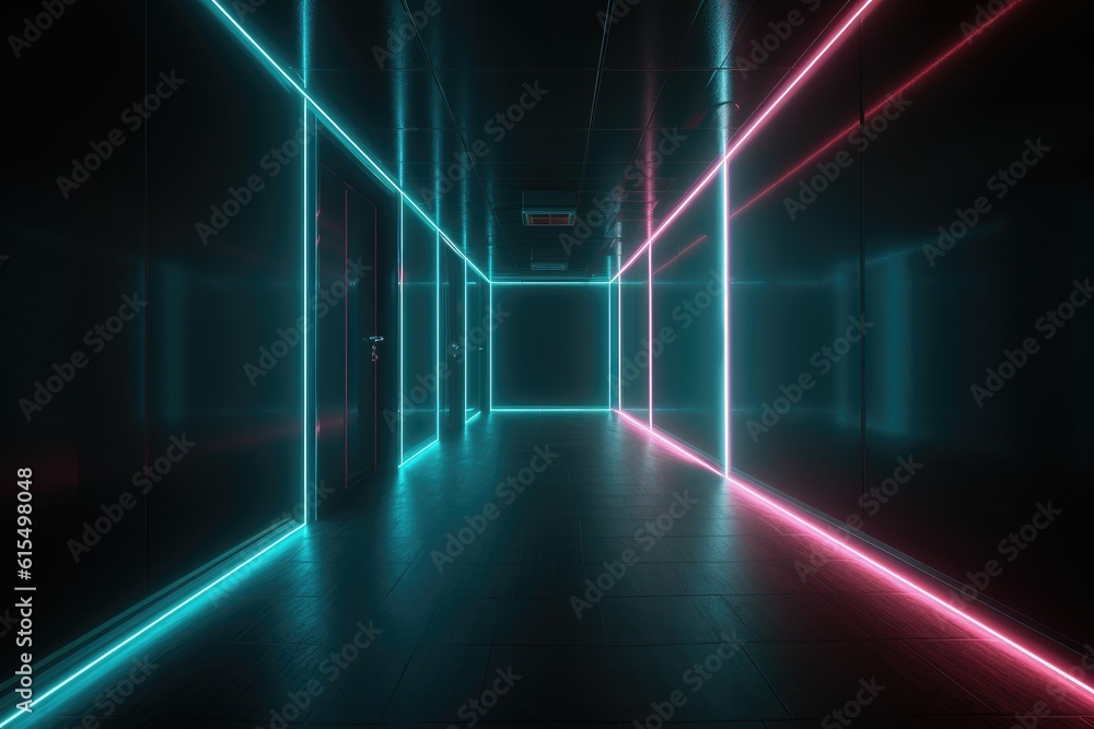 sci-fi Futuristic Neon Hallways with Glowing Artifact sci-fi Futuristic Neon Hallways with Glowing Artifact