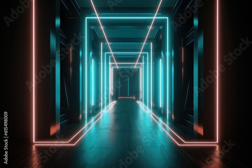 sci-fi Futuristic Neon Hallways with Glowing Artifact © Ecleposs