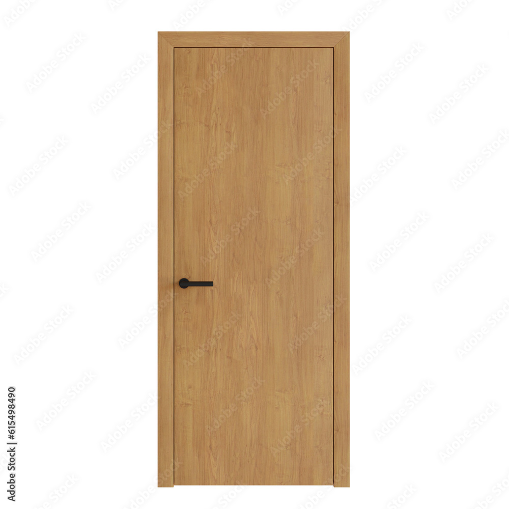 Brown Close Interior Door. Realistic 3D Render. Cut Out. Front View.
