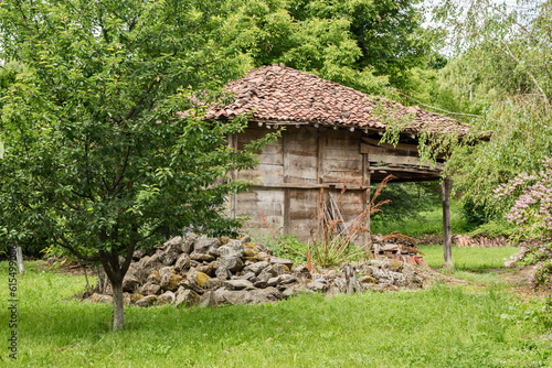 Old weathered wooden rural farm barn closeup © varbenov