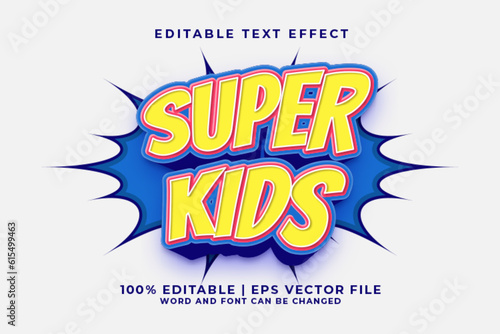 Super Kids 3d Editable Text Effect Comic Cartoon Style Premium Vector