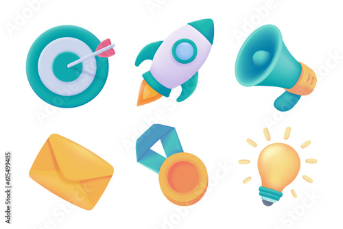 Target Rocket Concept of starting a new business towards a goal. 3d vector illustration