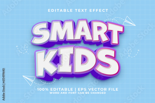 Smart Kids 3d Editable Text Effect Cartoon Style Premium Vector