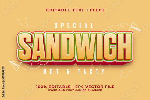 Sandwich 3d Editable Text Effect Cartoon Style Premium Vector