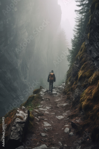 solo person hiking a mountain generative ai