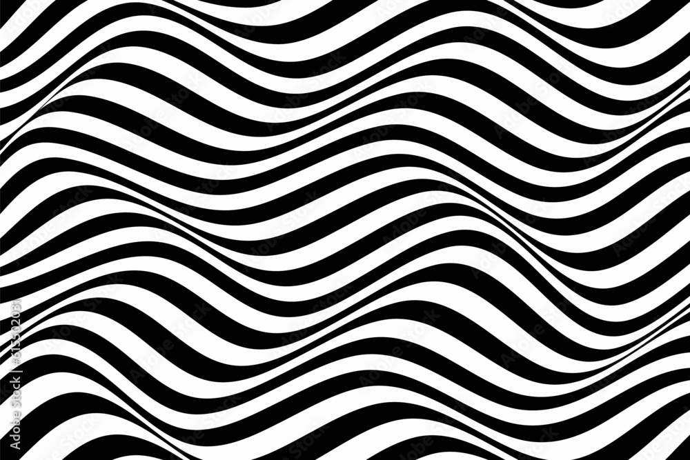 Abstract black and white illustrations. Horizontal lines stripes pattern or background with wavy distortion effect. Abstract black and white illustrations. Horizontal lines stripes pattern or background with wavy distortion effect.