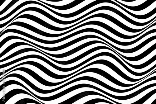 Abstract black and white illustrations. Horizontal lines stripes pattern or background with wavy distortion effect.