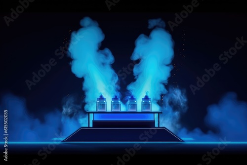 Futuristic Neon Platform with Mysterious Smoke generative AI