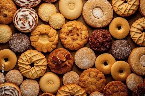 Deliciously Scrumptious. Close up of Cookies Spread on Background