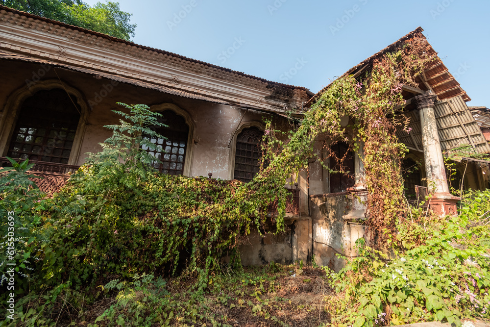Overgrown ruins of an ancient Portuguese era bungalow in the old quarter of Madgaon. Overgrown ruins of an ancient Portuguese era bungalow in the old quarter of Madgaon.