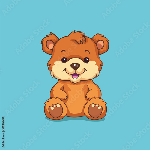 A charming 2D vector illustration featuring an adorable bear, with big sparkling eyes, soft round body, tiny cute paws, and a sweet smile. vector illustration